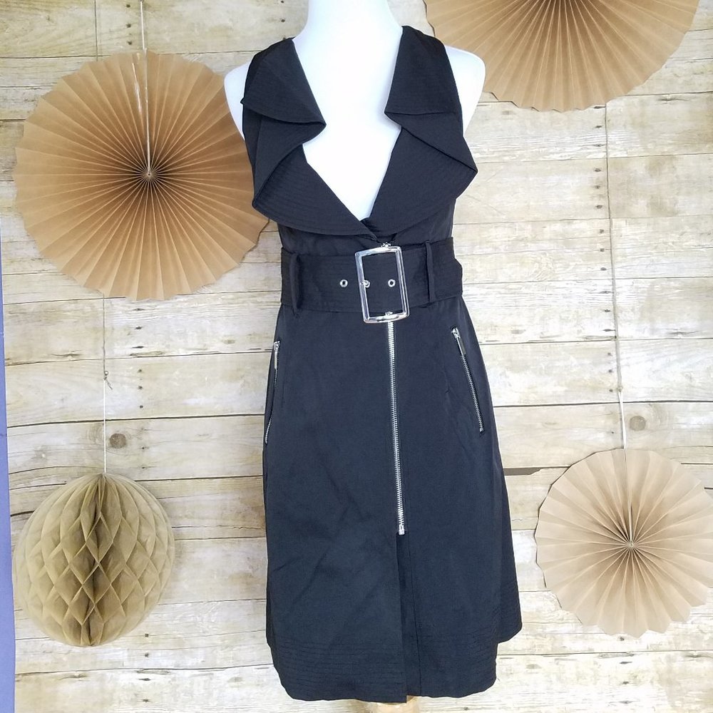 BEBE TIE WAIST SLEEVELESS TRENCH COAT DRESS